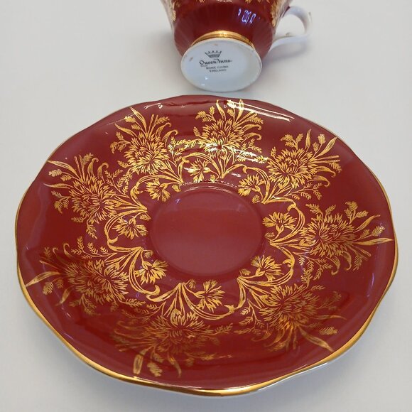 Antique Queen Anne Bone China Red Tea Cup and Saucer - Picture 6 of 9